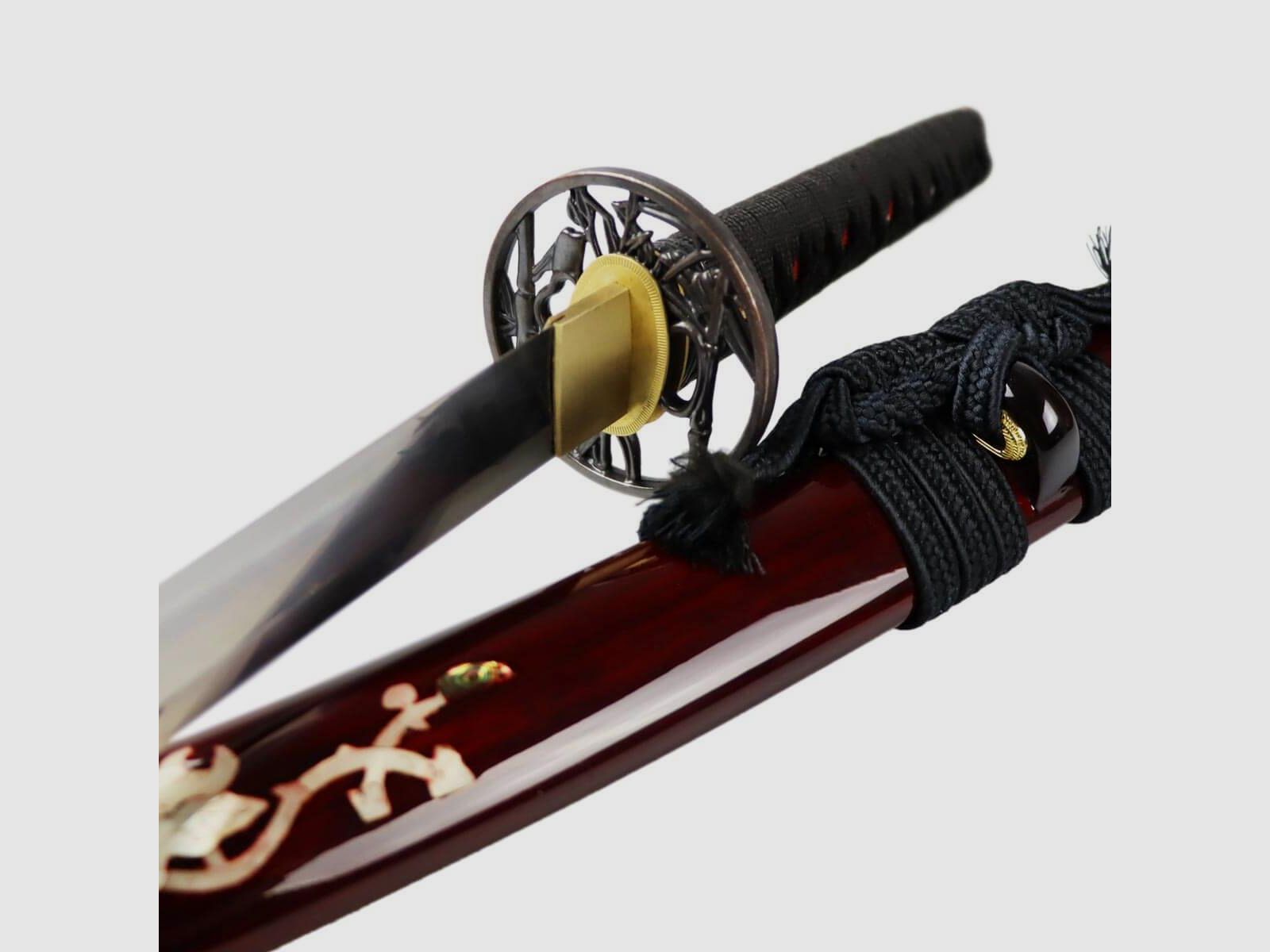 Wakizashi 1095 steel Niku blade elaborate inlay in Saya