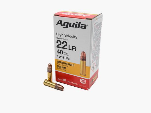 AGUILA .22 LR Haute Vitesse Point Solide Plaqué Cuivre 40 grs.