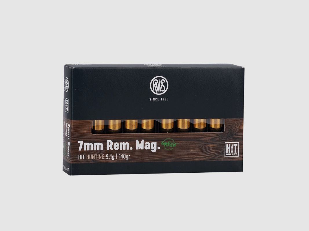 RWS 7mm Rem. Mag. HIT Green - 9.1g/140 grain rifle cartridges lead-free