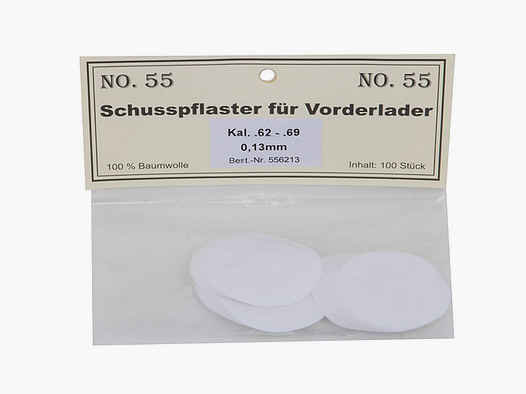 Match Schusspflaster fĂĽr Vorderlader No. 55 0,13 mm Kaliber .62.-.69