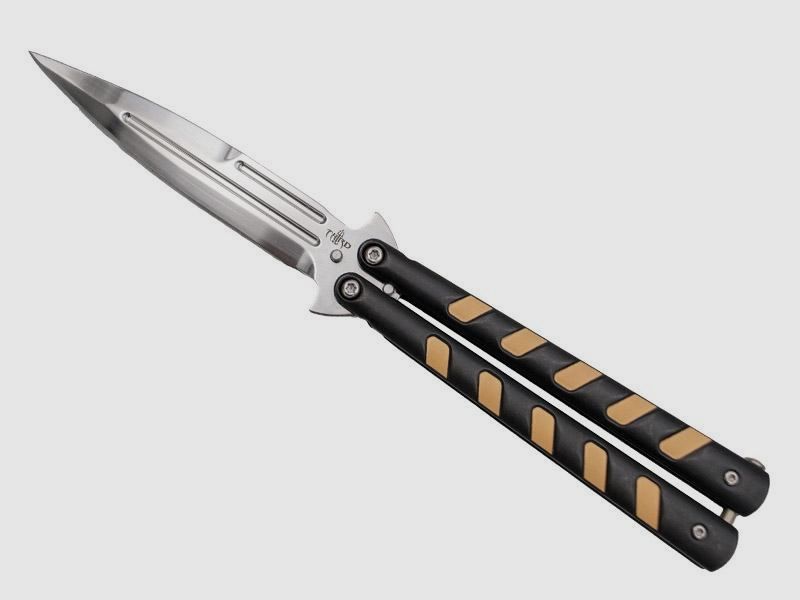 TERZO COLTELLO A FARFALLA NERO / ORO INOX, immagine 1 di 2
