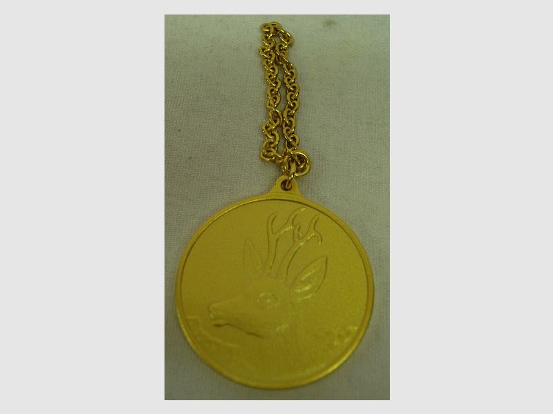 Jagdmedaille Rehbock Gold - 40 mm mit Ring & Öse vergoldet