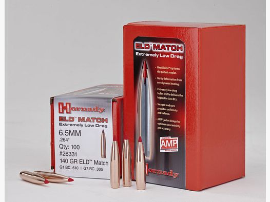 HORNADY ELD-MATCH Bullets 25 Cal .257 134 Gr (1-7.5″) (500)
