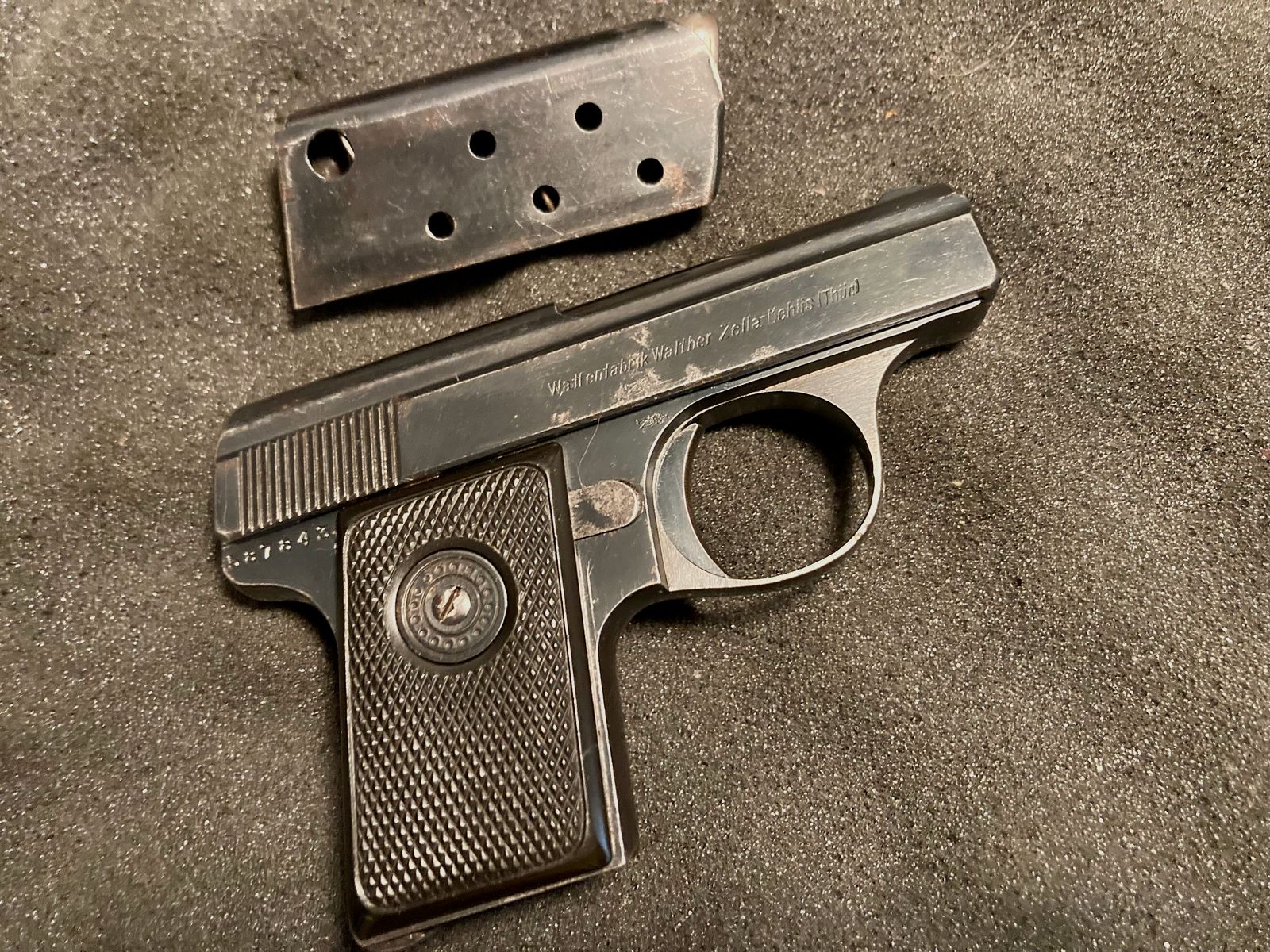 Walther Mod. 9, Tipo II, ca. 1928/29, Calibre 6,35mm Browning, pistola de bolsillo Zella Mehlis, WWII, WHB61