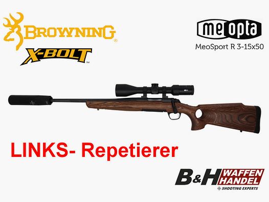 Browning	 LINKS- Repetierer Komplettpaket: X-Bolt SF Lochschaft | Meopta ZF | Schalldämpfer | fertig montiert