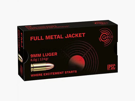 GECO 1000 pièces 9 mm Luger Full Metal Jacket 8,0g/124grs.