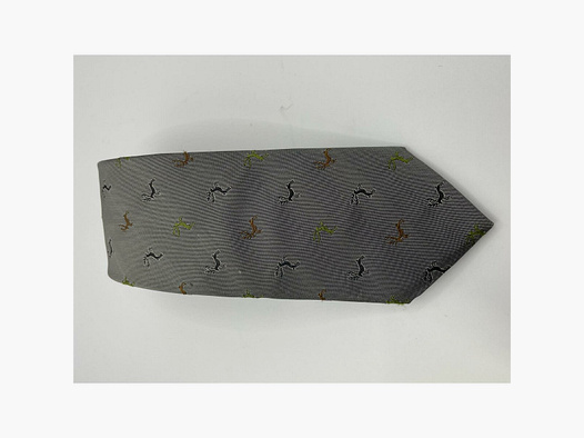 <Tie silver design black, brown and green deer>