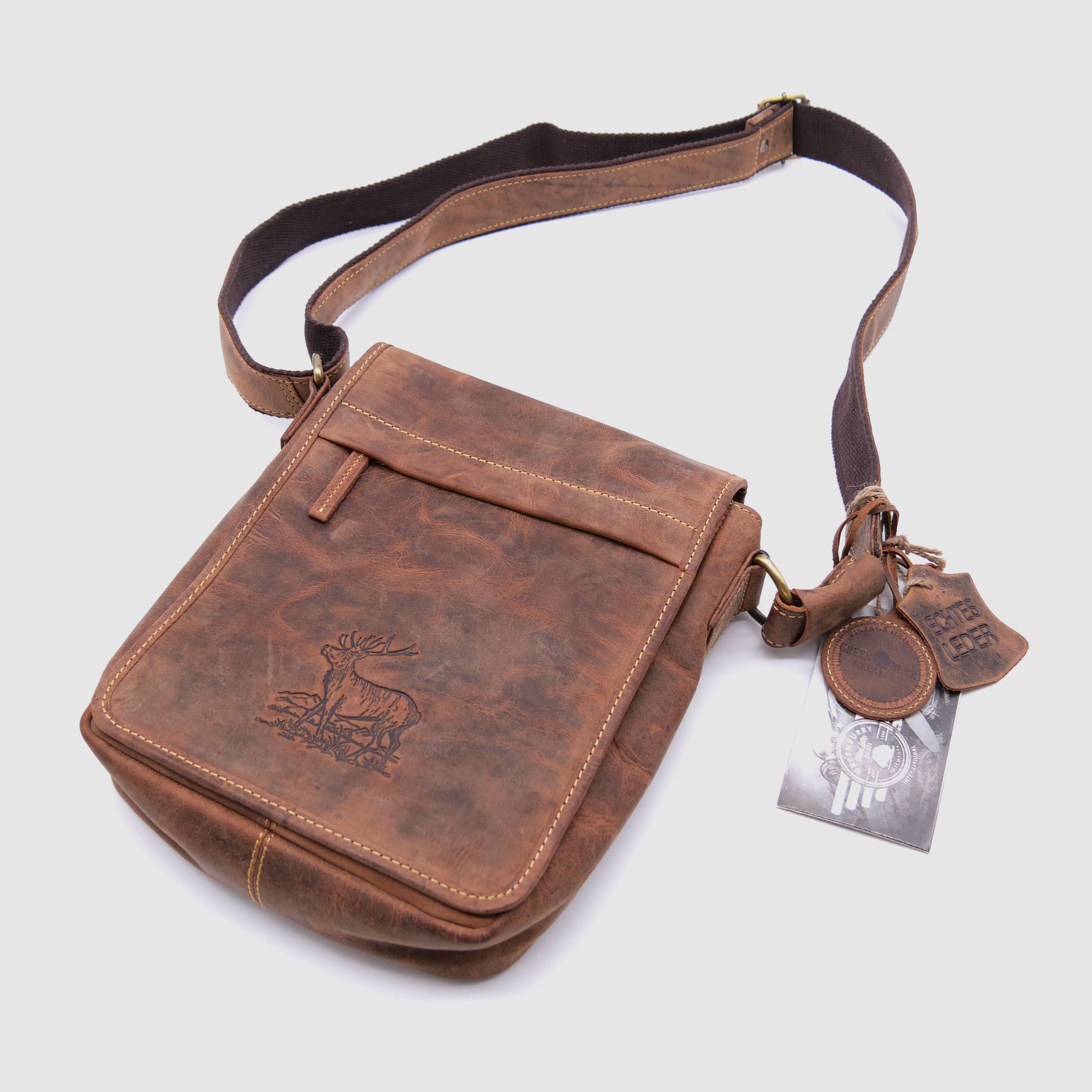 Greenburry Leder Umhängetasche Hirschprägung braun 1748A-STAG3-25
