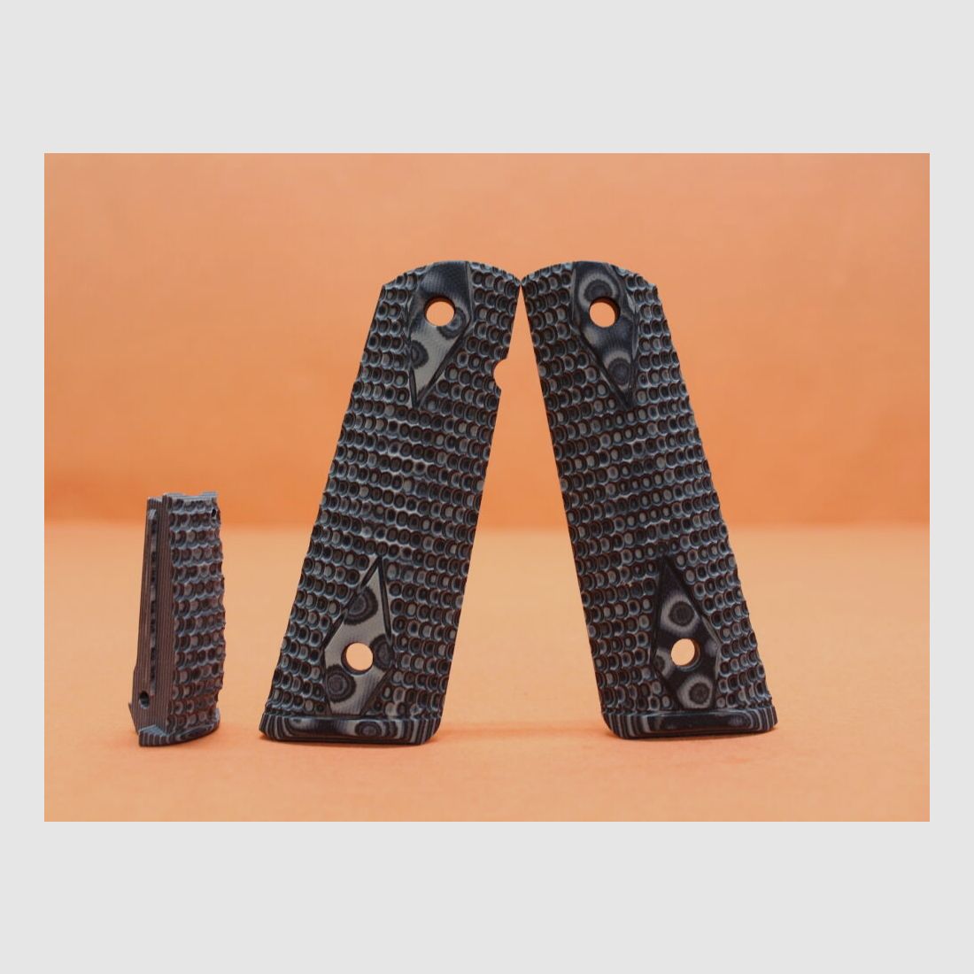 HOGUE Colt 1911: Griffschalen HOGUE (01237-BLKGRY) Magrip Kit G10 (Laminat) G-Mascus Piranha grau/schwarz