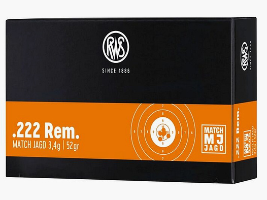 RWS	 RWS RWS .222 Rem. Match Jagd Büchsenpatronen 3,4g/52gr