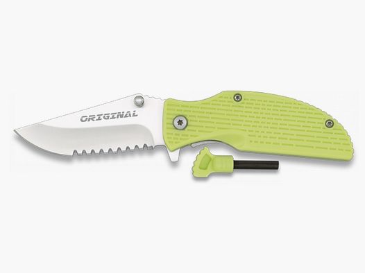 Cuchillo de bolsillo outdoor verde con encendedor y sierra dentada