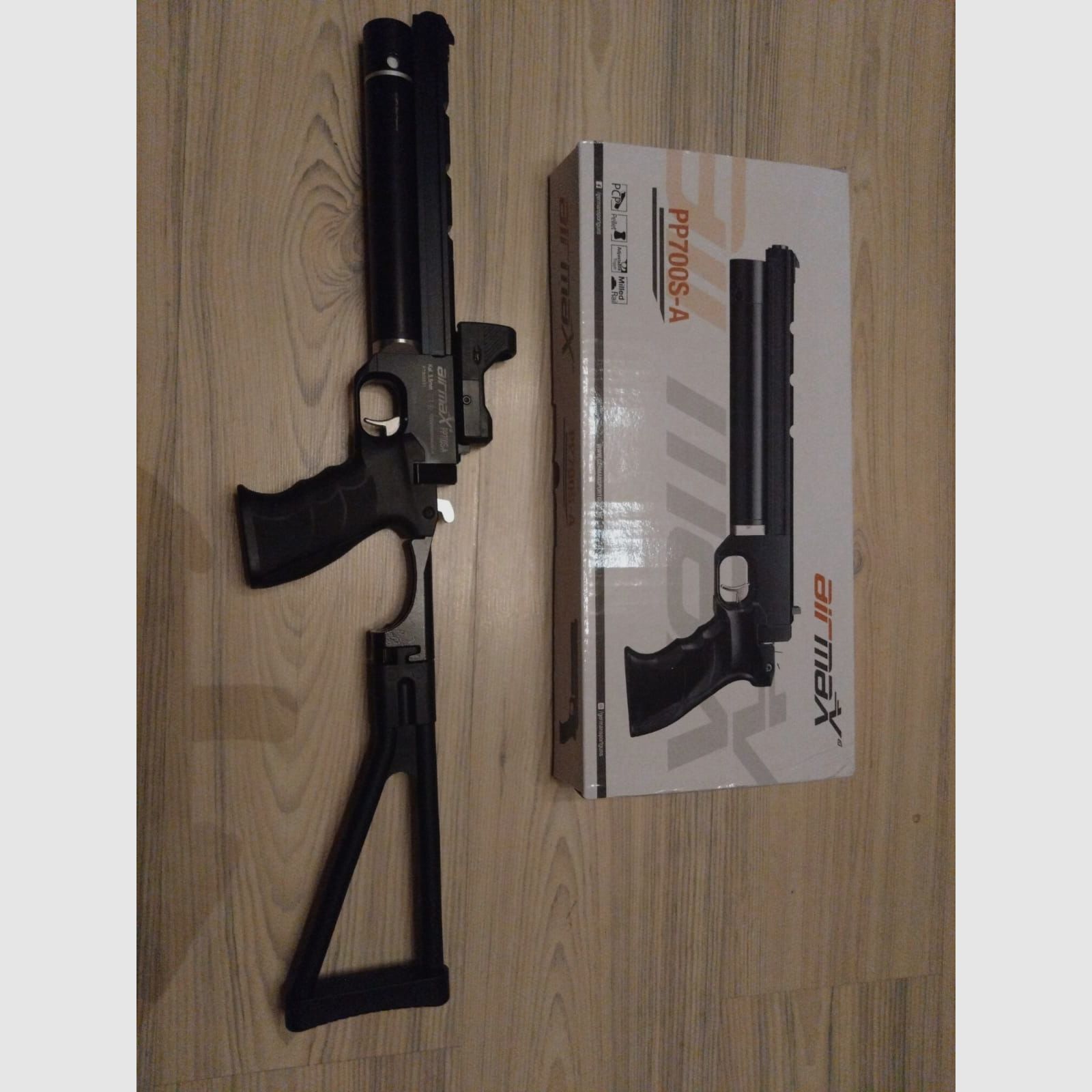 Pressluftpistole airmaX PP700S-A, Kaliber 5,5mm + Klappschaft + DOT