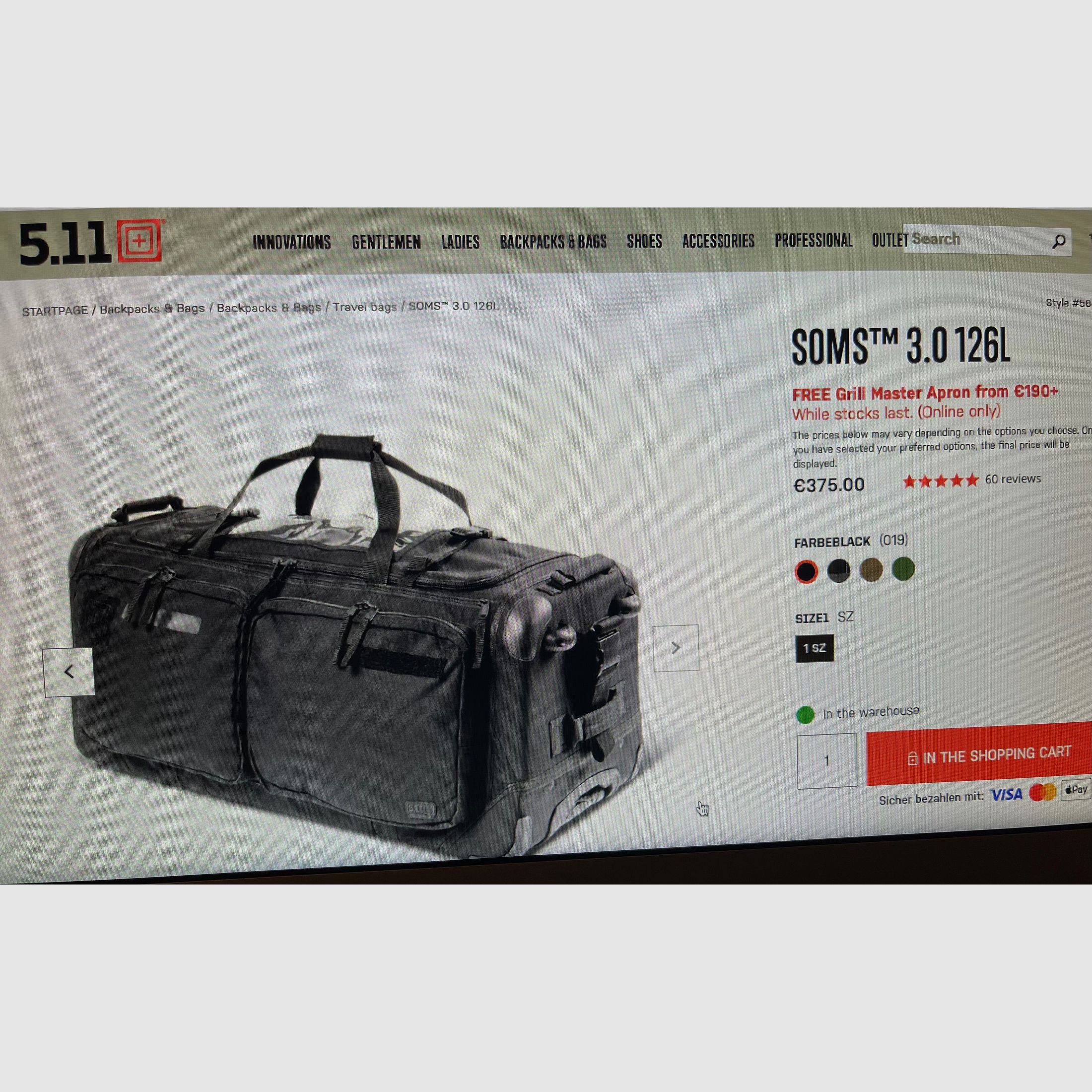 511 tactical SOMS 3.0 126L travel bag with wheels