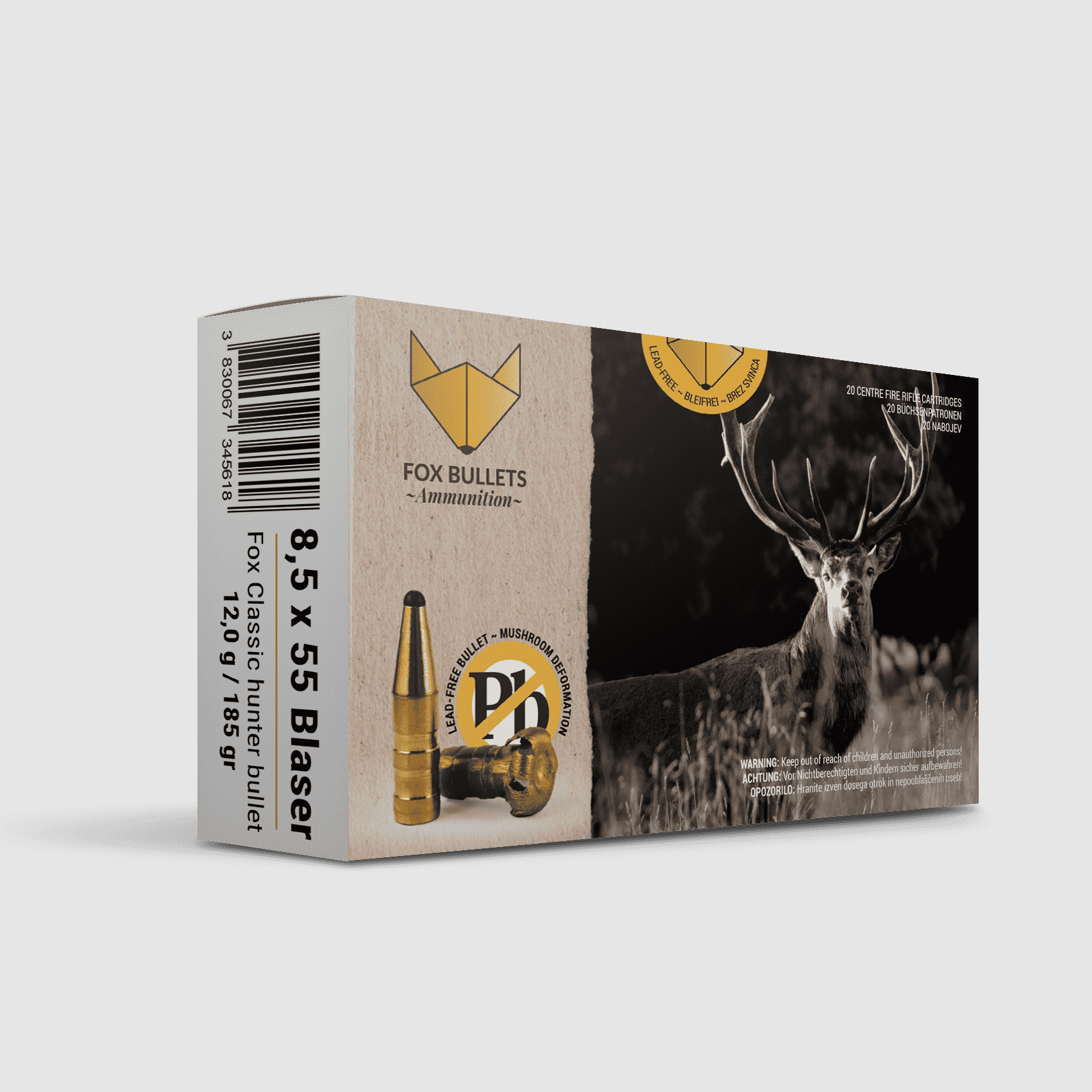 Fox Bullets Classic Hunter 8,5x55 Blaser 12,0 g / 185 gr munición sin plomo – 20 cartuchos