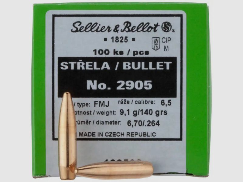 SELLIER & BELLOT GESCHOSSE .264 / 6,5MM - FMJ-BT - 9,1G / 140GRS - 100 STÜCK