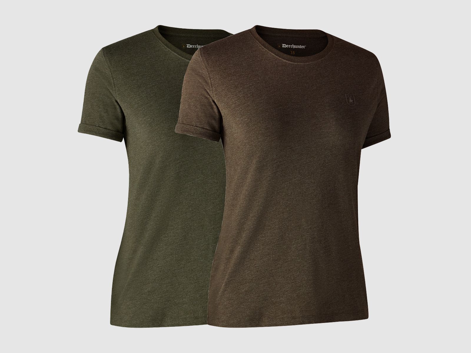Camiseta básica para damas en paquete de 2 - Adventure Green mel/Brown Leaf mel. - Talla de ropa para mujer: 38