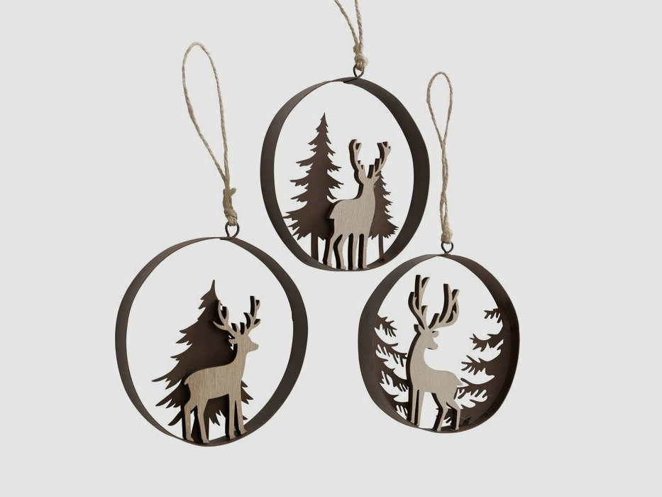 Lovergreen Dekoration Motiv Set mit 3 runden Anhngern Hirsch - Metall / Holz