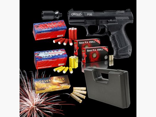 SILVESTER MEGASET !!! Schreckschuss - Pistole - Walther P99 - 9 mm P.A.K. inkl. Koffer, 150 Platzpatronen & 120 Schuss Effektmunition