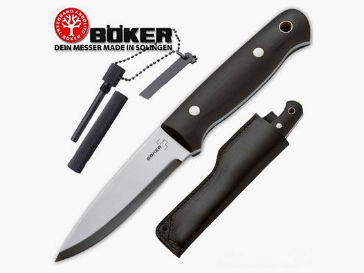BÖKER PLUS BUSHCRAFT 440C, Lederscheide, Feuerstarter