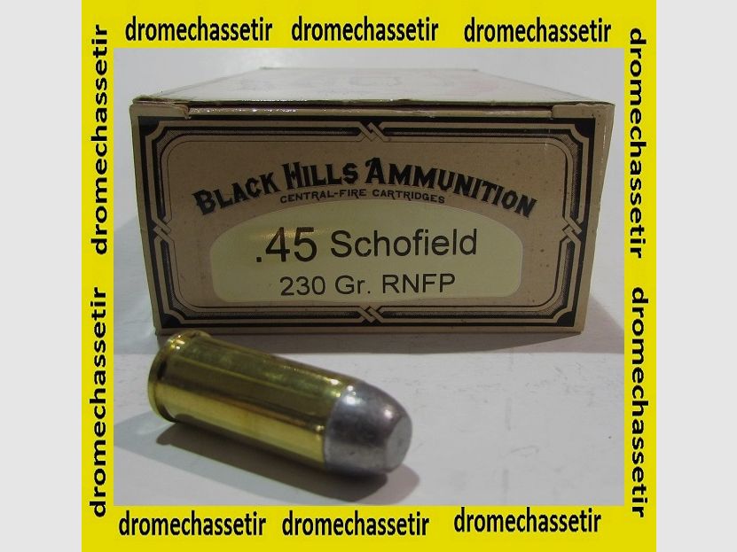 Box of 50 cartridges in .45 Schofield caliber, Black Hills, 230 grains RNFP
