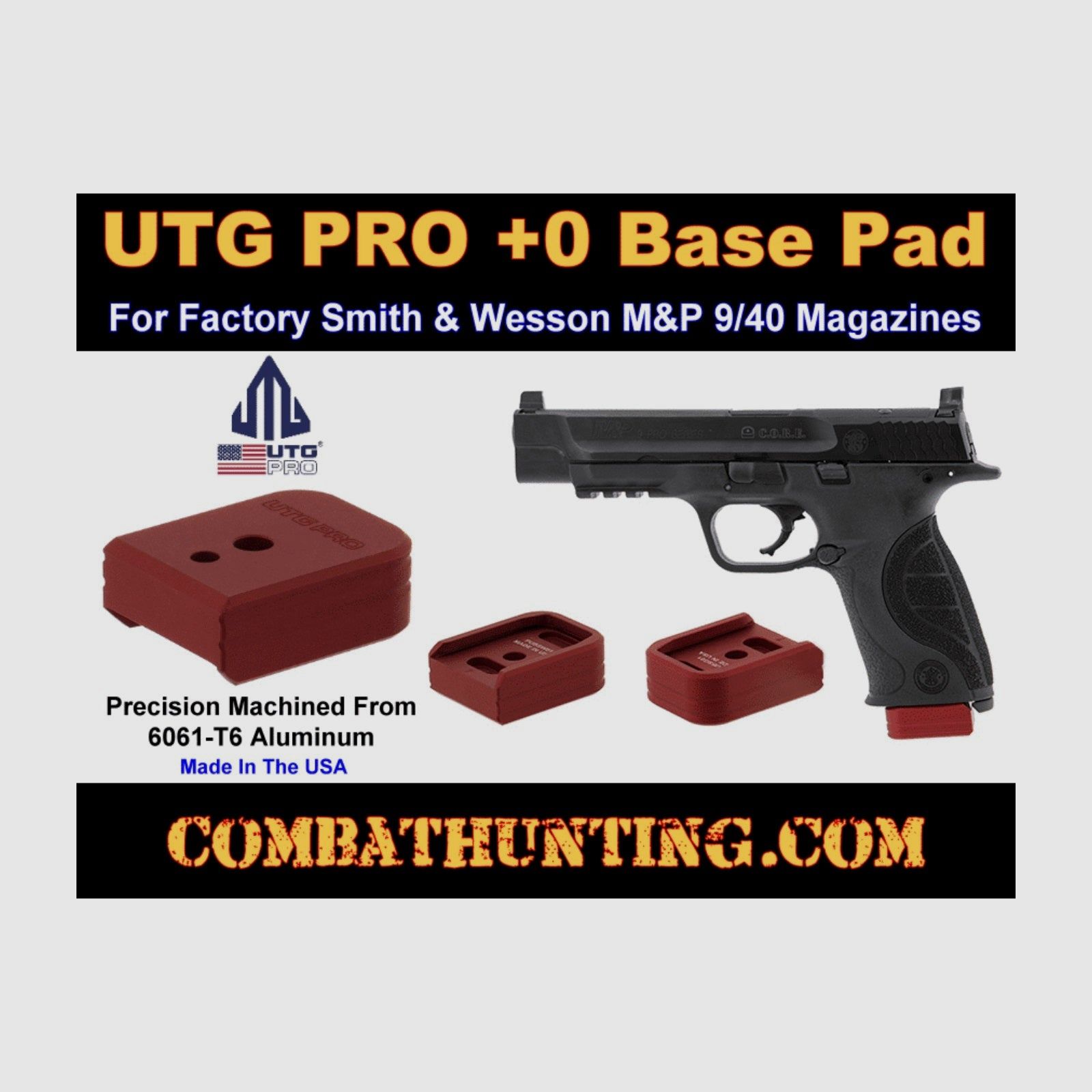 UTG PRO +0 Base Pad, S&W M&P 9/40, Matte Red Aluminum