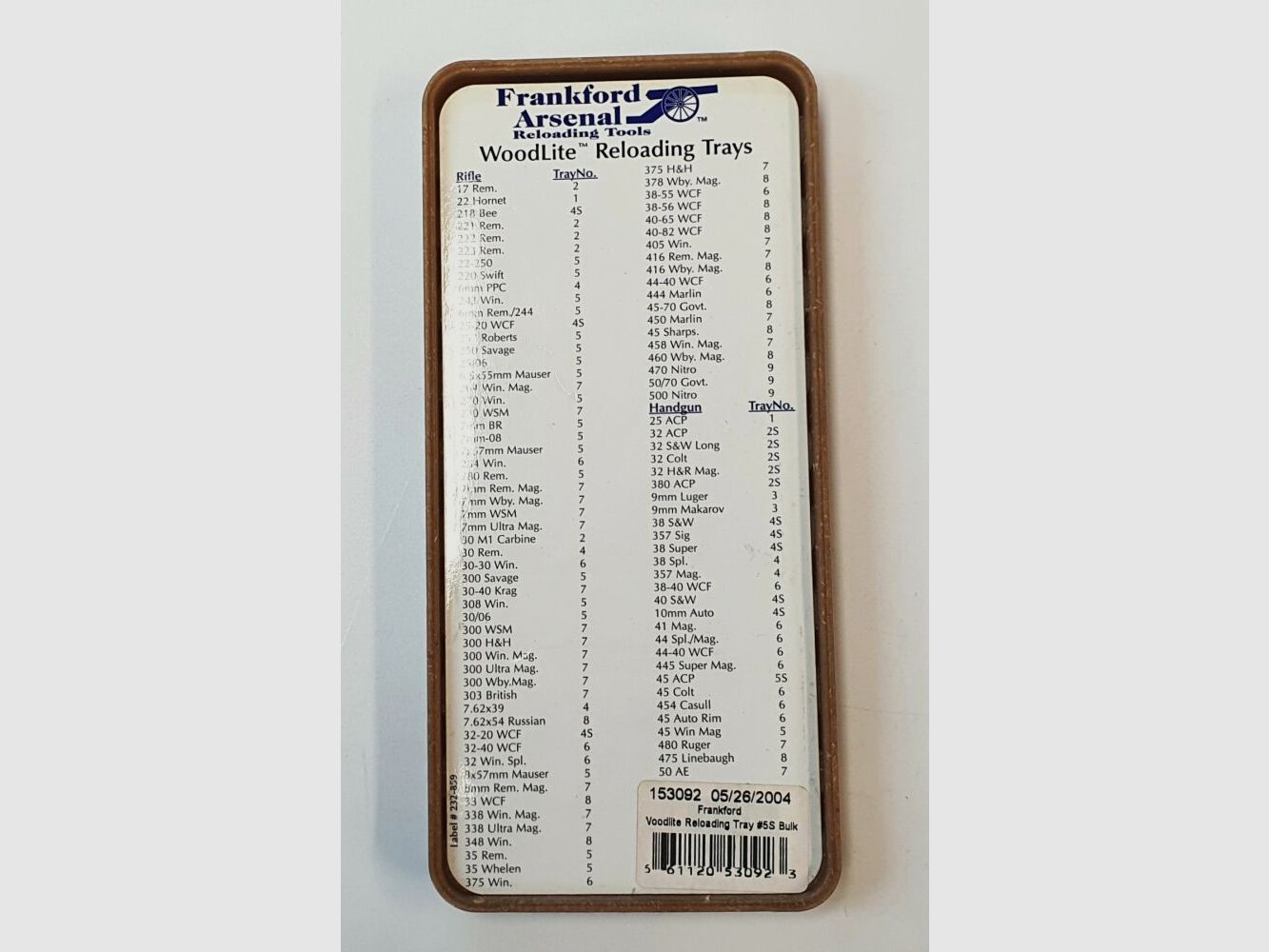 Frankford Arsenal Reloading Tools Frankford Woodlite Reloading Tray, #5S, 50 Rounds