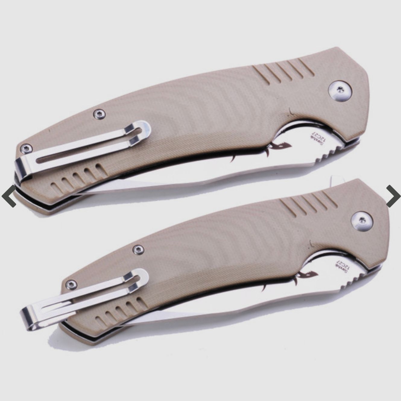 Couteau pliant EDC TIBURON en acier Sandvik 12C27 sable de TEKUT