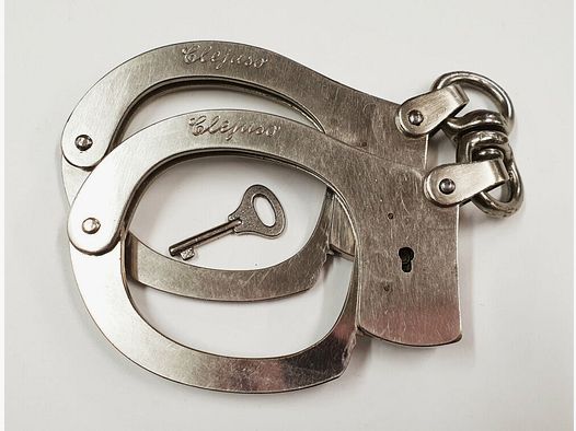 CLEJUSO Clemen & Jung e.K. Handcuff CLEJUSO No. 12 D, steel nickel plated handcuff, Made in Germany, used