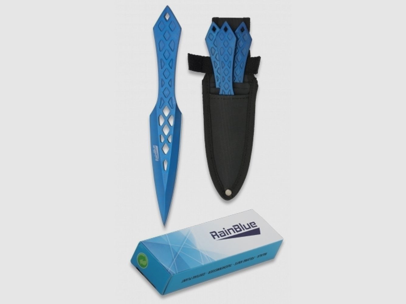 SET DE CUCHILLOS DE LANZAMIENTO SPORT 3 piezas Blue Rain 19cm con estuche