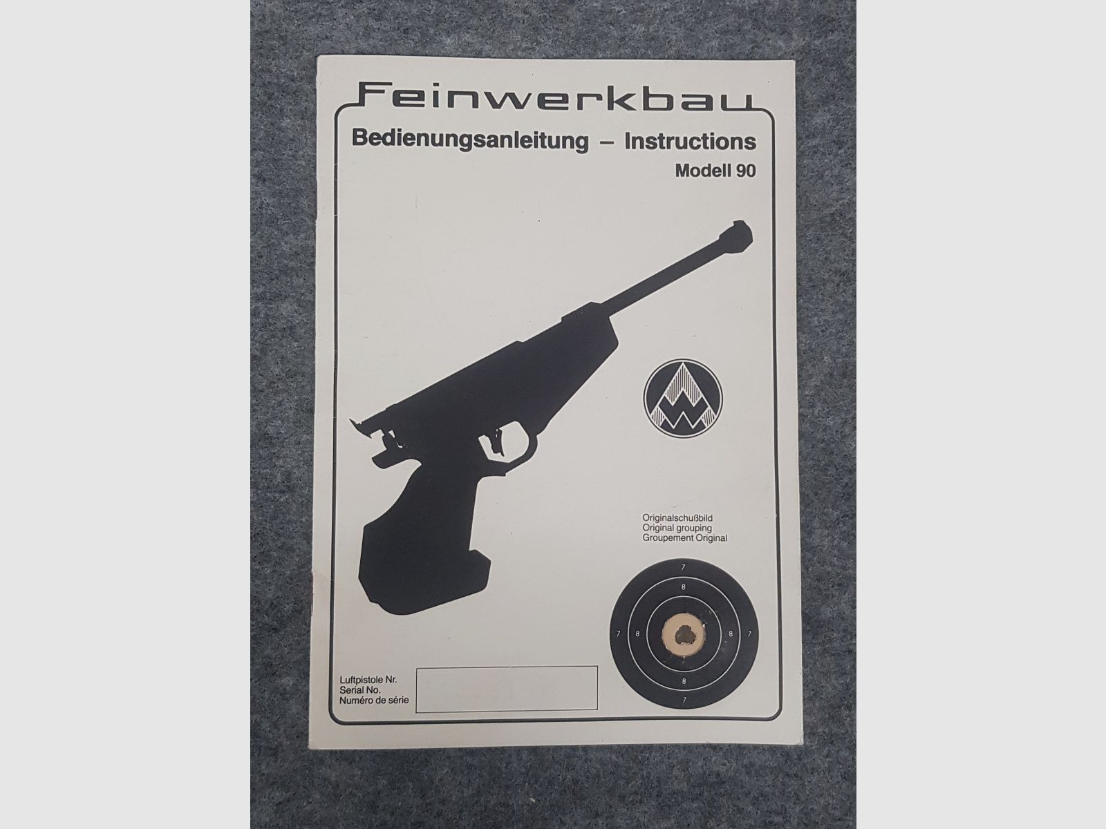 Feinwerkbau FWB Mod. 90 Beschreibung Bedienungsanleitung Luftpistole Luftgewehr KK Gewehr Co2 Pistole siehe Beschreibung. Preis ab