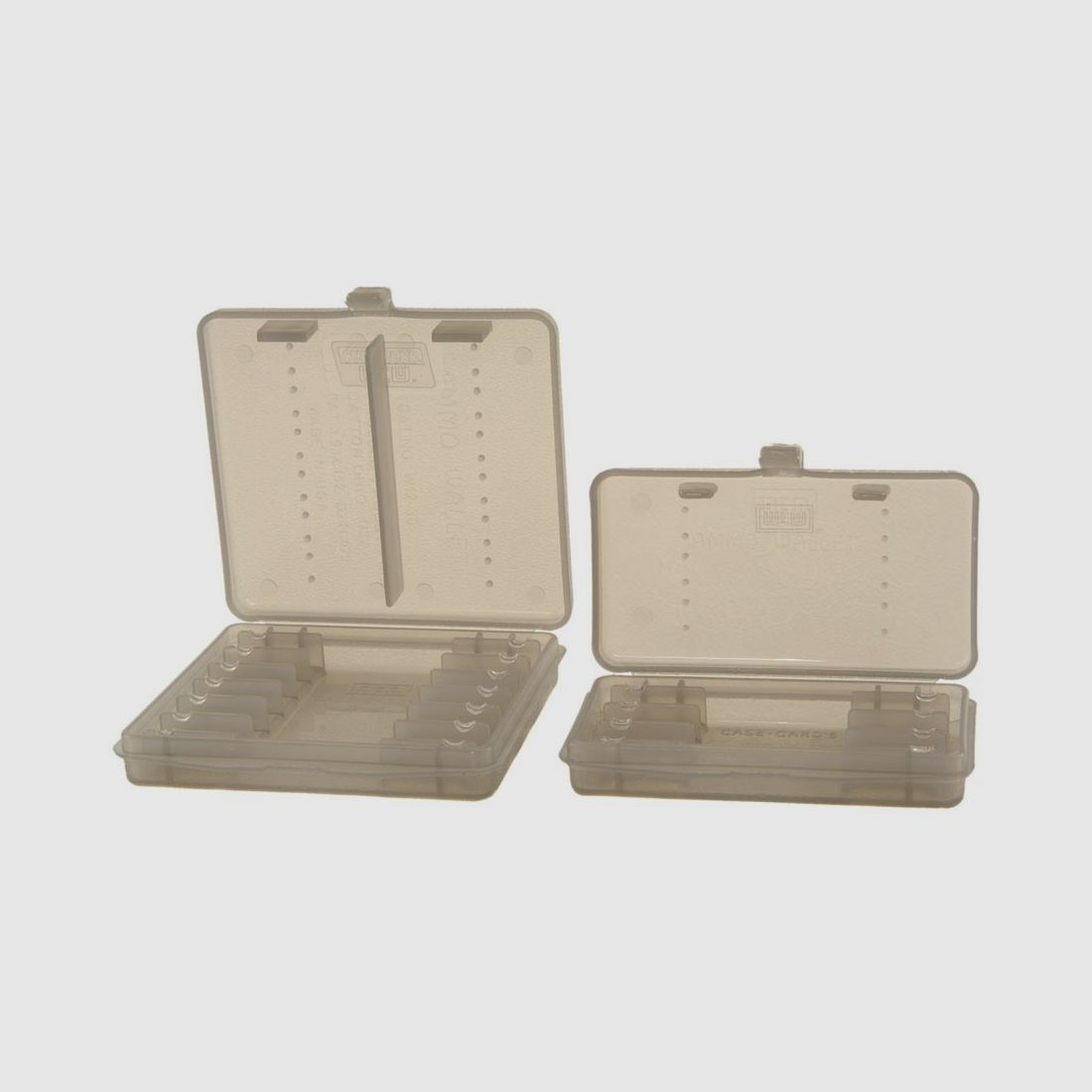 Estuche para cartuchos MTM W12B-38-41 claro ahumado con tapa abatible para 12 cartuchos .38 Spec./.357 Mag.