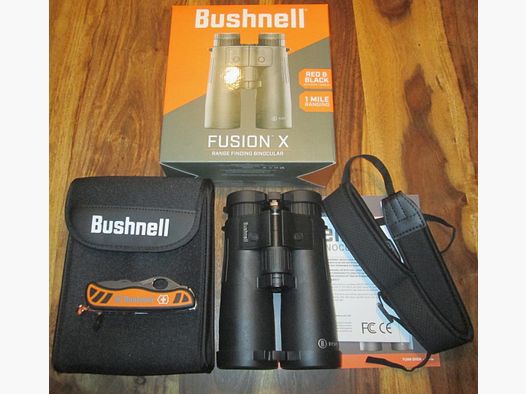 Bushnell binoculars 10x42 with rangefinder including Victorinox pocket knife NEW unused with warranty !!!