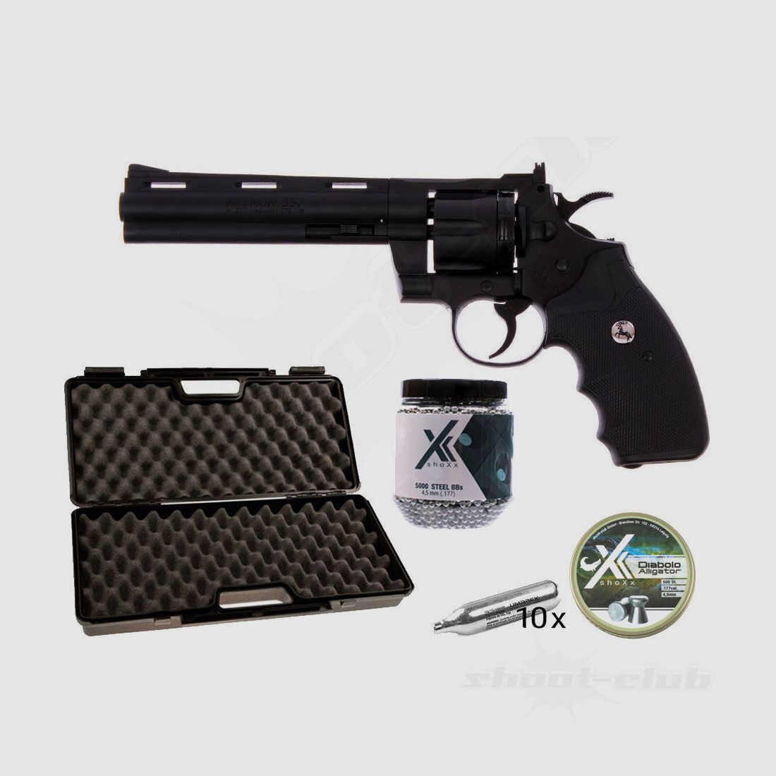 Colt Python 6 Zoll CO2 Revolver 4,5mm Stahl BB & Diabolo - Koffer-Set