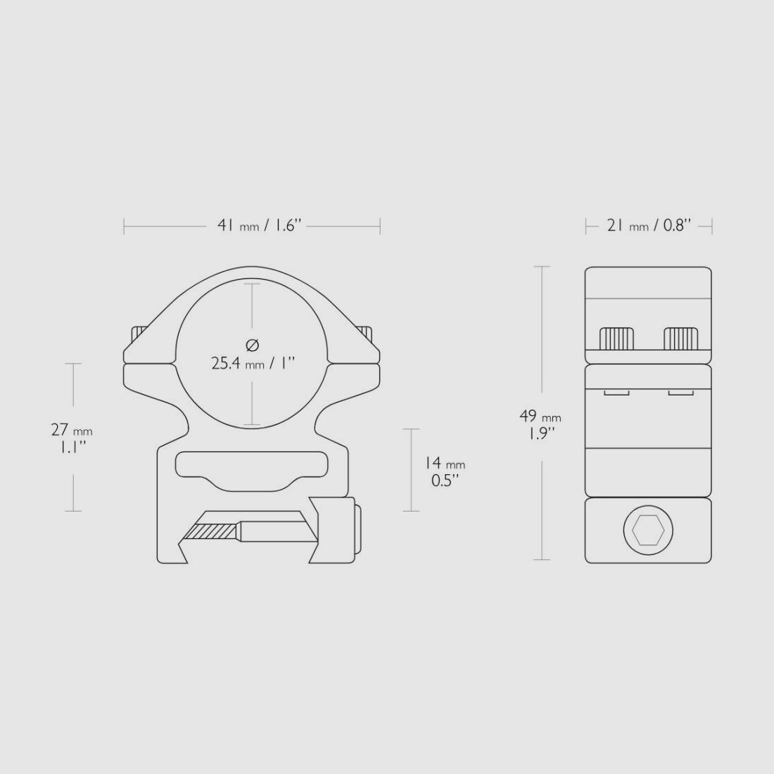 HAWKE Match Ring Mount, Weaver/Picatinny Schiene, Tubus: 25,4mm / 1 Zoll high- Stahl