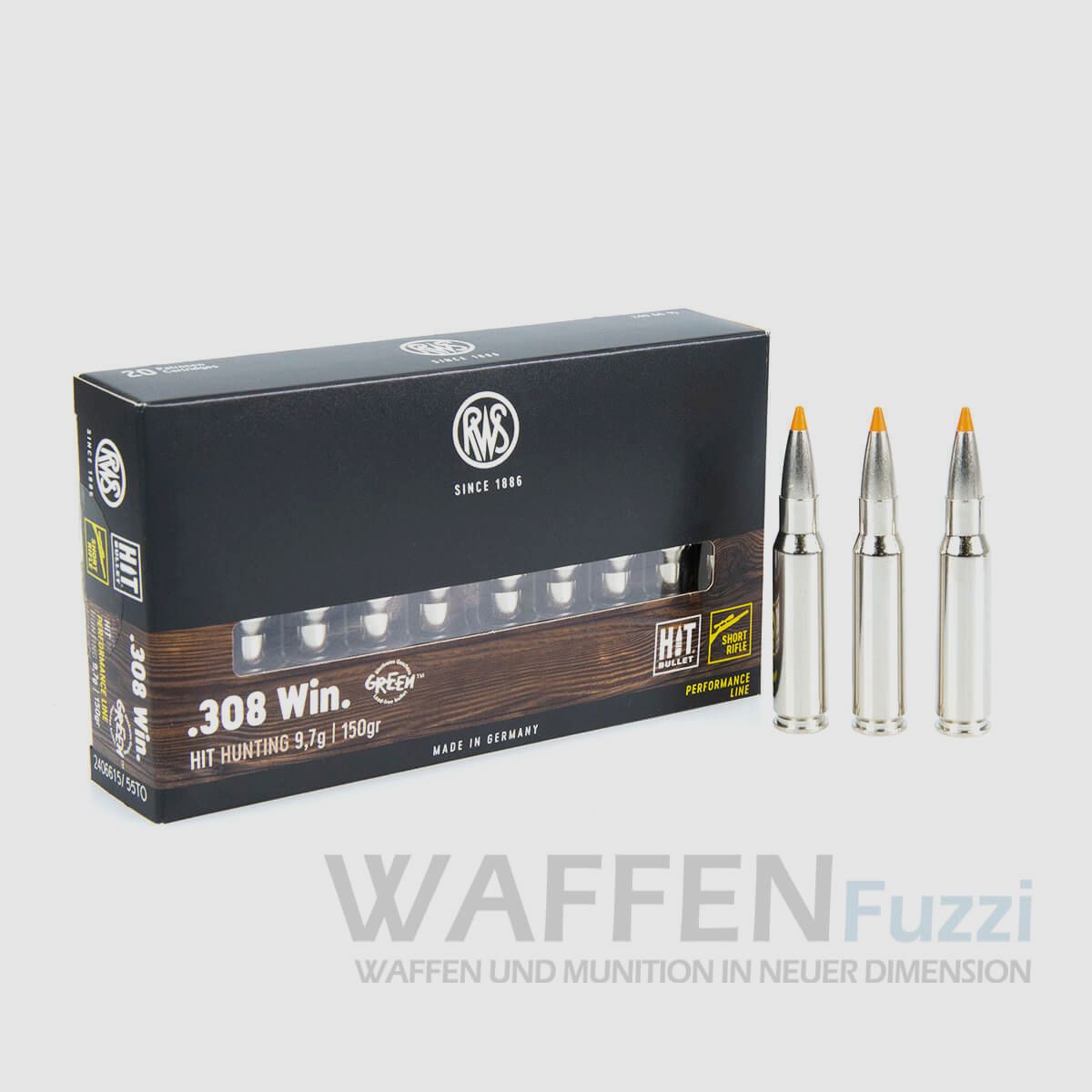 RWS cartridge caliber .308 HIT Short Rifle Performance Line 150gr