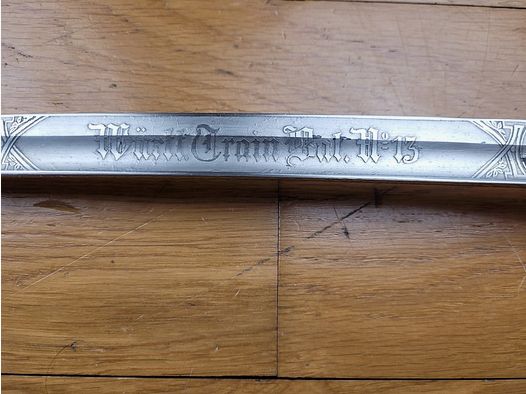 Peu courant sabre – seul bataillon (13°) du Train de Würtemberg – Allemagne Impériale 1889 – 1918 – Lame gravée – TBE