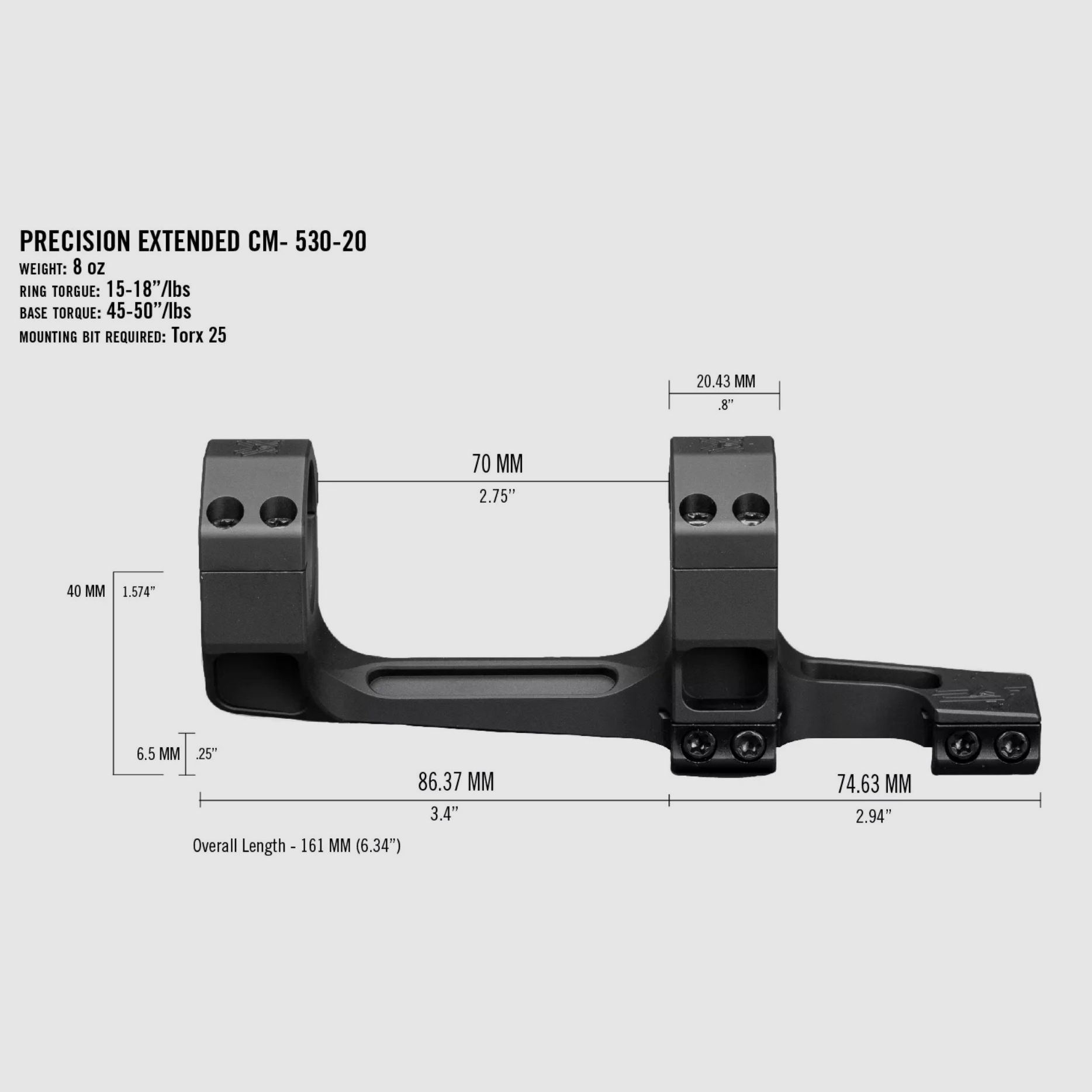 VORTEX Vortex Precision Extended Cantilever Mount, scope mount 30 mm 20 MOA - AR15
