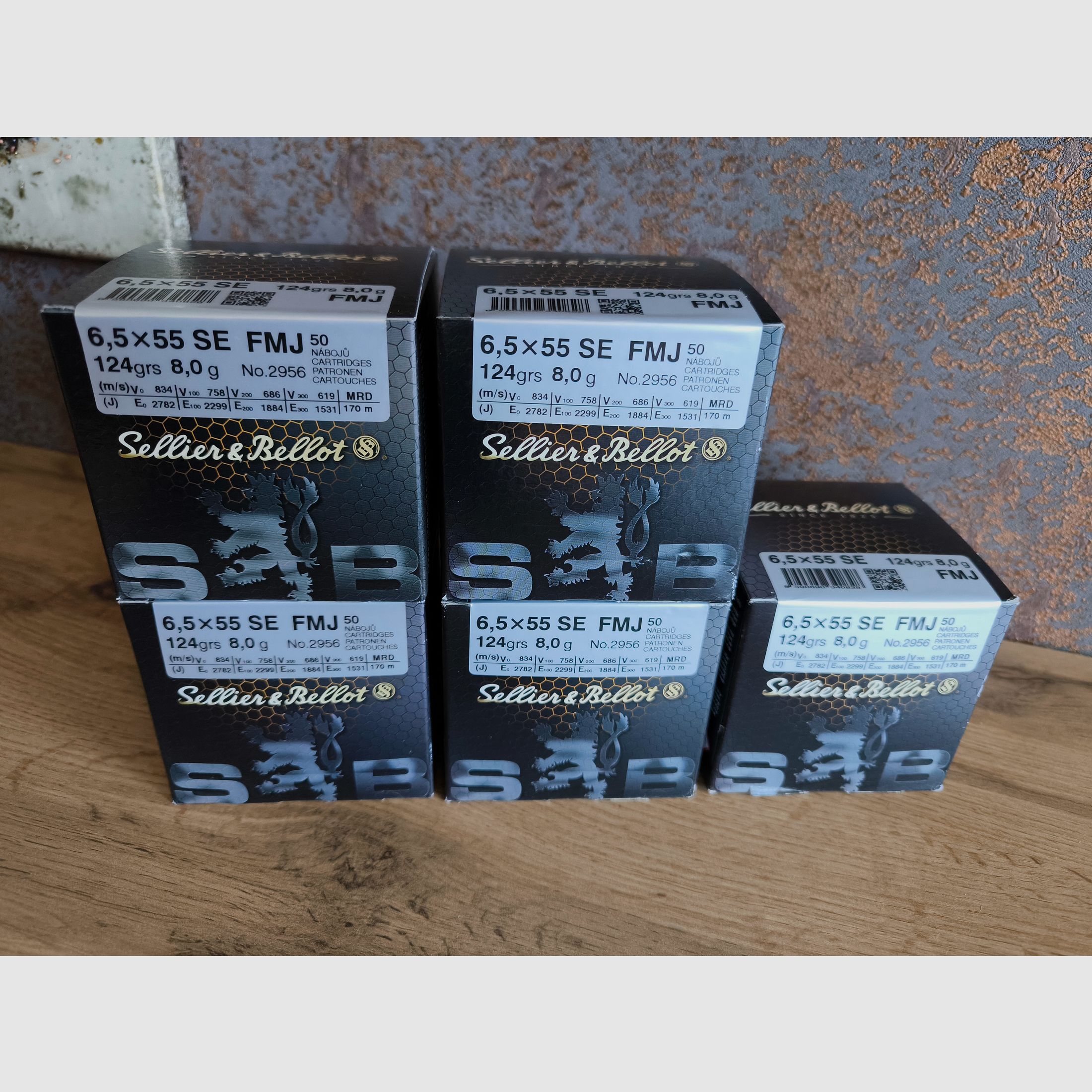 Sellier & Bellot 6,5x55 FMJ 8,0g / 124grs.(50 Patronen je Packung) S&B Munition 6,5 x 55 Schweden Mauser 