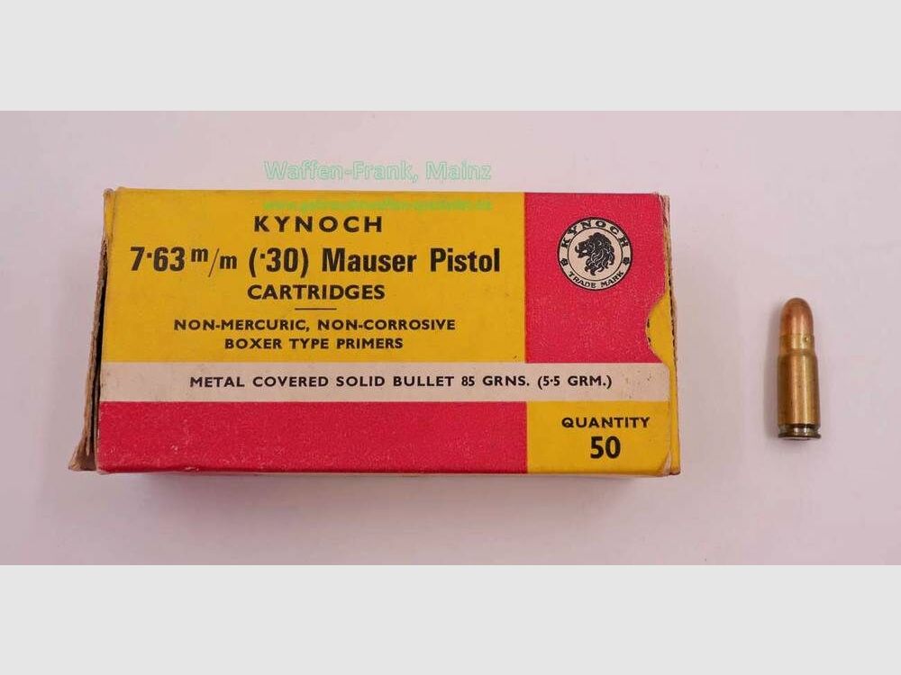Kynoch, England Pistol Ammunition 7.63 Mauser