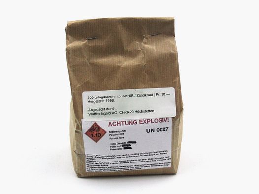 Treibmittel, Aubonne Jagdschwarzpulver Nr. 0B, 0.5kg, kein Postversand