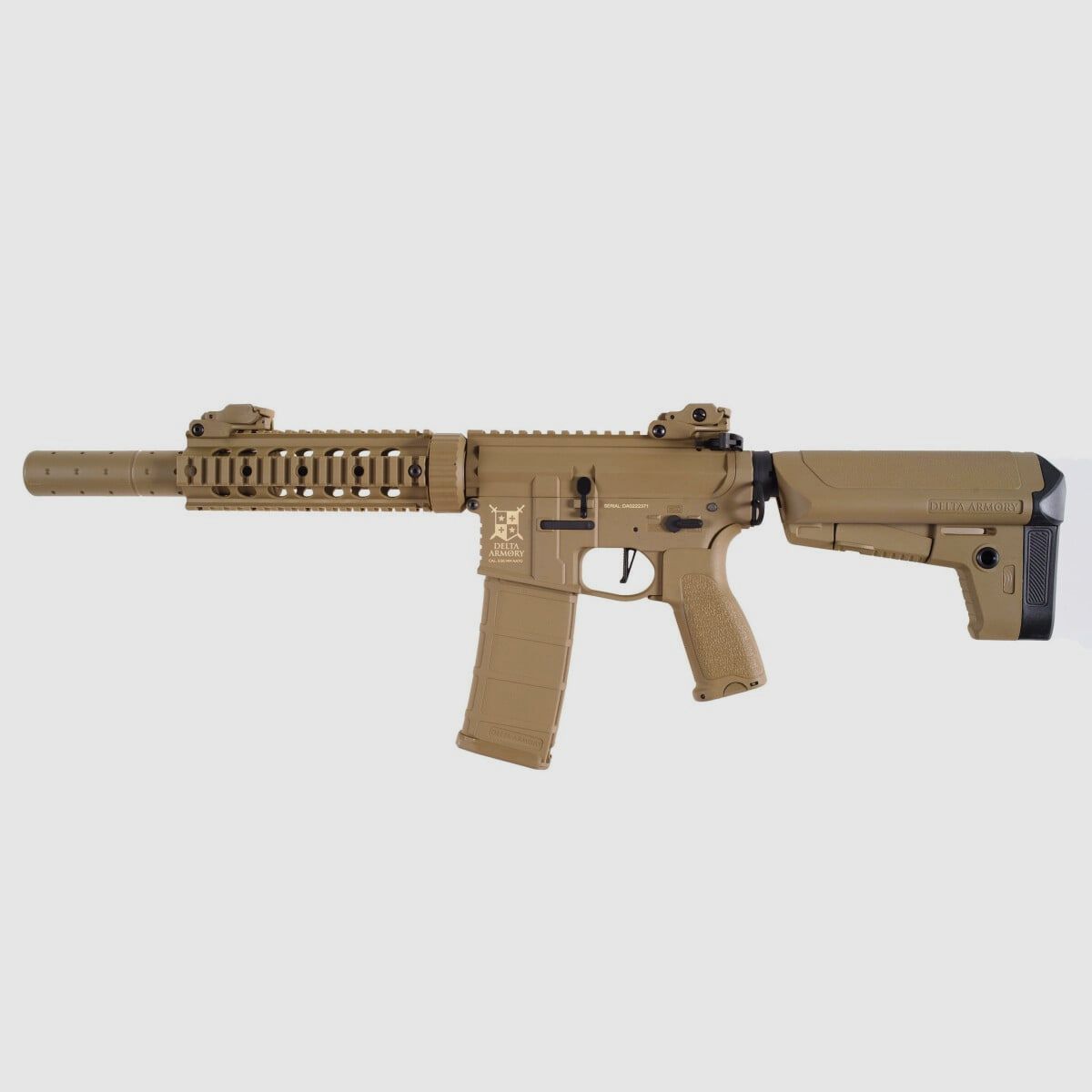 AR15 SilentOps 7 pulgadas CHARLIE Tan S-AEG Rifle Airsoft Libre a partir de 18 Años | Delta Armory