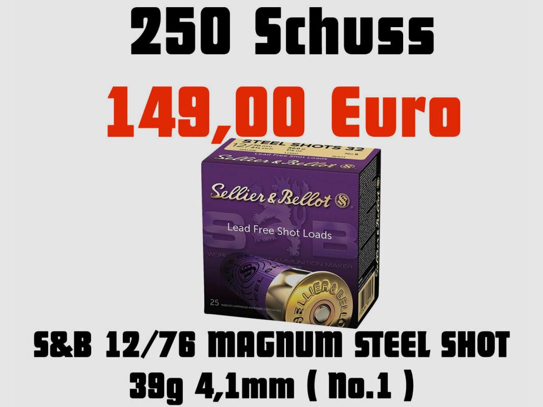 Sellier&Bellot MAGNUM ŚRUCINA STALOWA 4,1mm 39g 250 strzałów, Bezwłóknowy stal