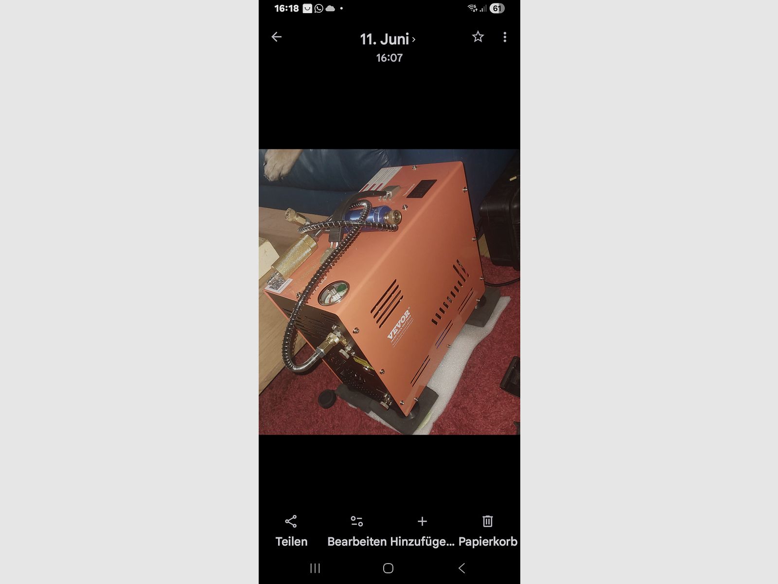 Vevor compressor, 800 watts, 310 bar working pressure, defective