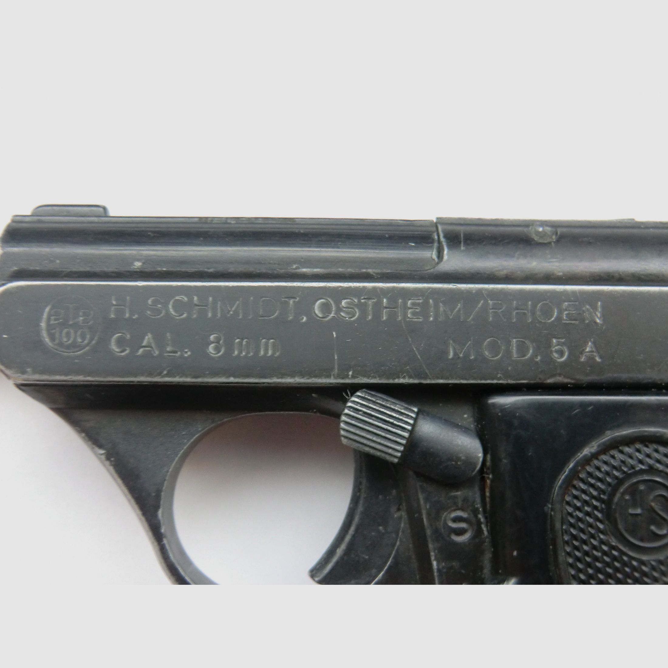 HS  Mod. 5A  8mm Taschenpistole 6 Schuss Magazin  PTB 100  Beschuss: 1979 mit Pyrobecher
