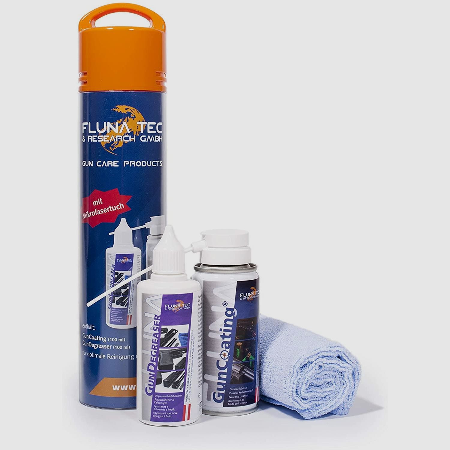 Flunatec graisse/nettoyant/huile kit d’entretien des armes 1 2x 100 ml + chiffon