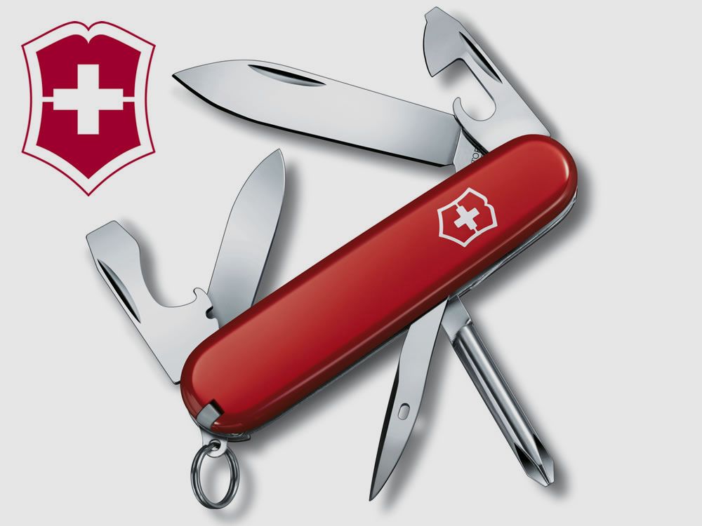 Multitools Victorinox Schweizer Taschemesser Tinker klein LĂ¤nge 8,4 cm rot 12 Funktionen (P18)