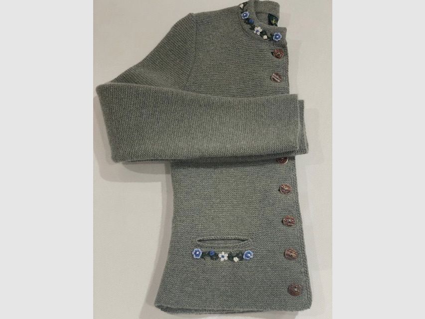 Damen Strickjacke aus Merinowolle in Salbeigrün mit Blumen