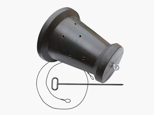 AKAH Futtertrommel in Kegelform mit Bodenanker – Wildfutterautomat für Mais und Trockenfutter