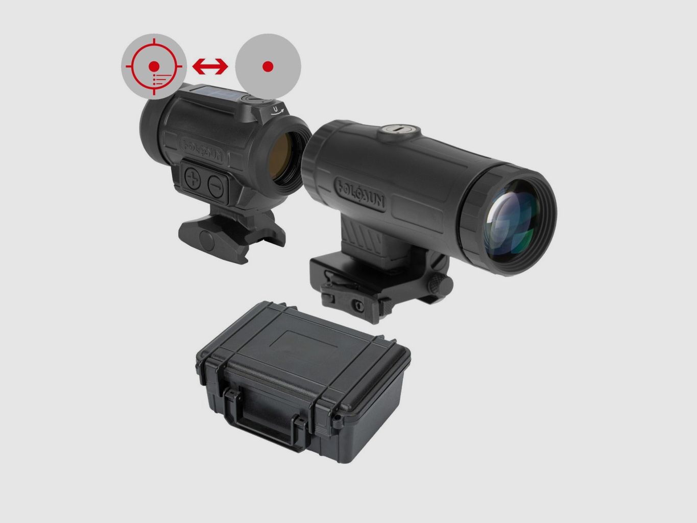 Holosun Set, Reflexvisier, Modell ARO-EVO-SPR-RD mit rotem Wechselabsehen: 2MOA Dot & 65MOA Circledot oder SPR-2MOA Dot & SPR-65MOA Circledot und Magnifier HM3X, Bild 1 von 10