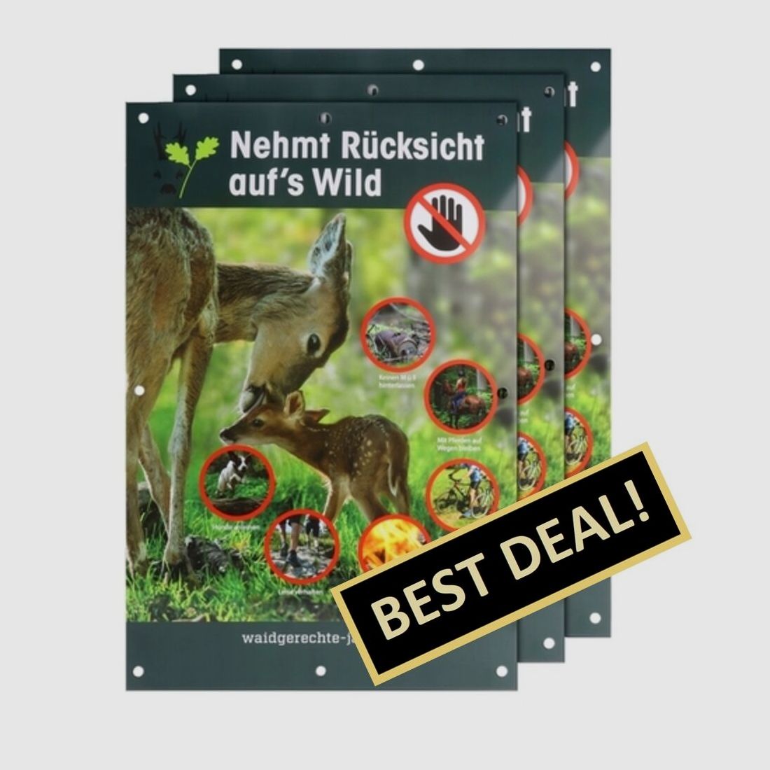 Waidgerechte Jagd Hinweisschild Rücksicht auf's Wild - 3er-Pack